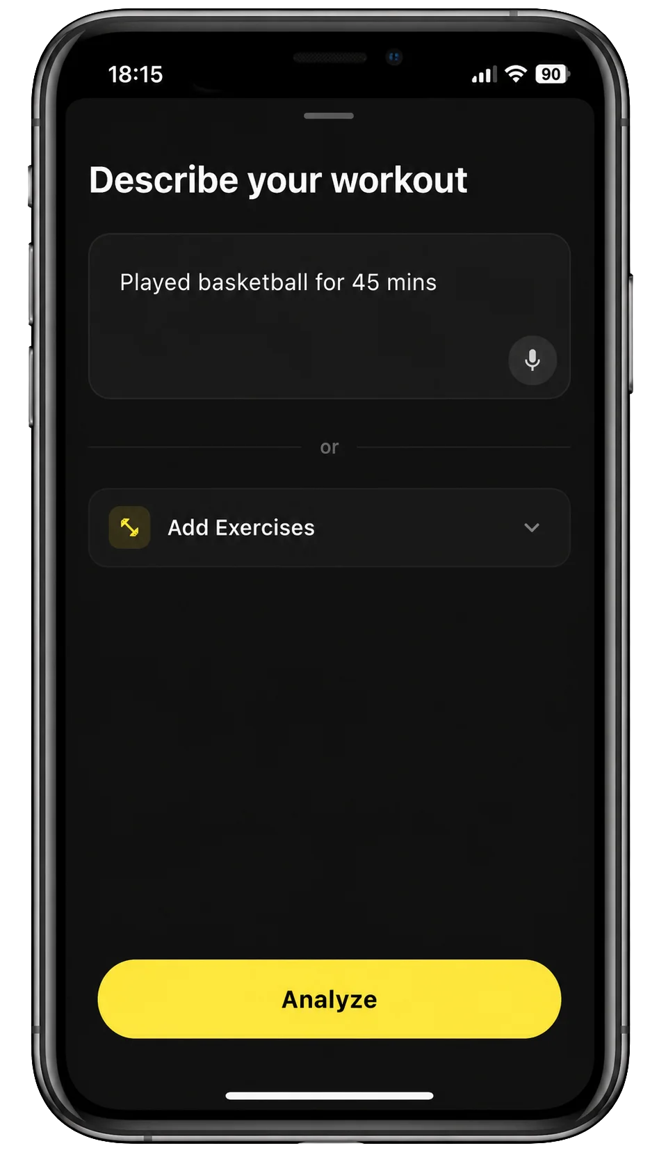Describing a workout in plain words so RiseCal AI logs it automatically