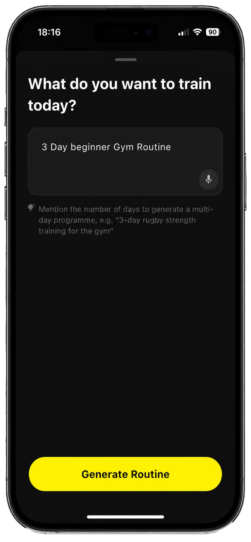 RiseCal AI generating a personalised gym workout routine