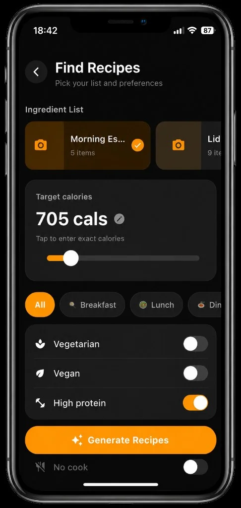 RiseCal recipe finder generating recipes from around the world